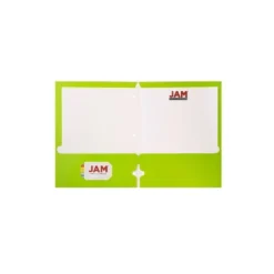 JAM Paper Laminated Glossy 3 Hole Punch Two-Pocket School Folders Lime Green 385GHPLID