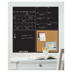 Wall Pops! Dry Erase Calendar And Cork Board Set - Black