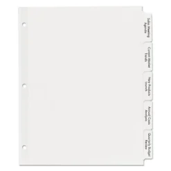 Avery Print & Apply Clear Label Dividers W/White Tabs 5-Tab Letter 5 Sets 11492