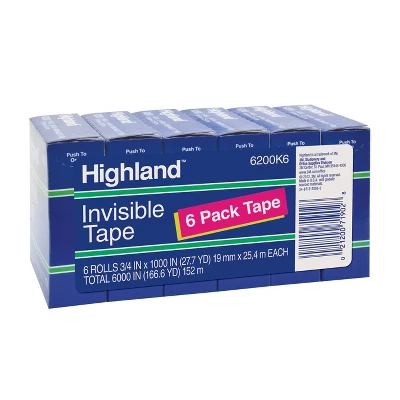 Highland Invisible Permanent Mending Tape, 3/4" X 1000", 1" Core, Clear, 6/Pack 2 Highland Invisible Permanent Mending Tape, 3/4" X 1000", 1" Core, Clear, 6/Pack - Image 2