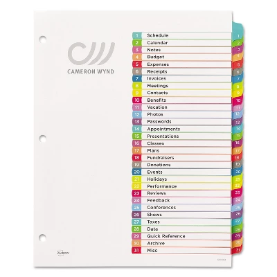 Avery Ready Index Table Of Contents Dividers Multicolor Tabs 1-31 Letter 11846 1 Avery Ready Index Table Of Contents Dividers Multicolor Tabs 1-31 Letter 11846