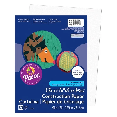 Pacon SunWorks 9" X 12" Construction Paper Bright White 50 Sheets/Pack 10 Packs (PAC8703-10) 1 Pacon SunWorks 9" X 12" Construction Paper Bright White 50 Sheets/Pack 10 Packs (PAC8703-10)