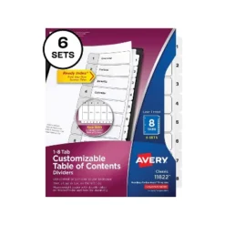 Avery Pre-Printed 8-Tab Numeric Dividers Customizable 11822