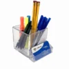 Azar Displays 4" Cube Pencil Holder With Divider & Business Card Pocket