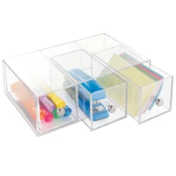 MDesign Plastic Stackable Desktop Storage For Office, 3 Drawers, 2 Pack - Clear -Stationery Sphere Outlet Store GUEST 479e72c3 407f 41a3 b455 855ec9c28599
