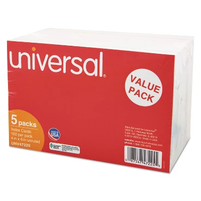 UNIVERSAL Unruled Index Cards 4 X 6 White 500/Pack 47225 1 UNIVERSAL Unruled Index Cards 4 X 6 White 500/Pack 47225
