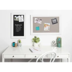 18.5" X 27.5" Bosc Framed Gray Linen Fabric Pinboard White - DesignOvation -Stationery Sphere Outlet Store GUEST 50d26844 fcc0 41f8 a549 7eab51f9dae5