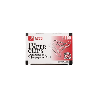 ACCO Smooth Standard Paper Clip #1 Silver 100/Box 10 Boxes/Pack 72380 1 ACCO Smooth Standard Paper Clip #1 Silver 100/Box 10 Boxes/Pack 72380
