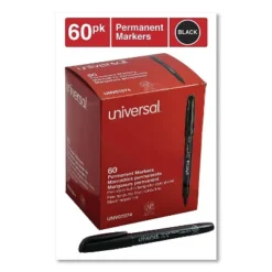 Universal Pen-Style Permanent Marker Bullet/Fine Black 60 Per Pack 07074