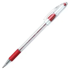 Pentel R.S.V.P. Refillable Ballpoint Pen, 0.7 Mm Fine Tip, Red Ink, Clear Barrel, Pack Of 12