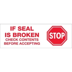 Tape Logic Pre-Printed Carton Sealing Tape "Stop If Seal Is Broken..." 2.2 Mil 3 T905P01T