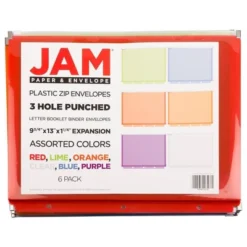 JAM Paper 6pk Plastic 3 Hole Punch Binder Envelopes With Zip Closure - Letter Booklet - 9 3/4 X 13 - Assorted -Stationery Sphere Outlet Store GUEST 57042d53 622a 46d4 8f9f 645dce495030