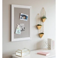 18.5" X 27.5" Bosc Framed Gray Linen Fabric Pinboard White - DesignOvation -Stationery Sphere Outlet Store GUEST 6845734d 5ec3 4f6e 84f1 ac1343ee70a7