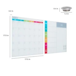 ECR4Kids MessageStor 17.5in X 17.5in Magnetic Dry-Erase Calendar Glass Boards And 4 Magnets, 2-Pk
