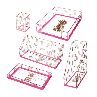 Deflect-O Deflecto Desklarity 5-Piece Desk Set Precisely Pineapple Pink/Metallic Gold (DEF-41695) 1 Deflect-O Deflecto Desklarity 5-Piece Desk Set Precisely Pineapple Pink/Metallic Gold (DEF-41695)