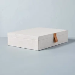 Fabric Storage Box With Faux Leather Accent Cream - Hearth & Hand™ With Magnolia -Stationery Sphere Outlet Store GUEST 7673c9d5 f5c6 46d6 9d25 0d250b08bbbb
