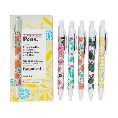 5pk Ballpoint Pens Black Ink Botanical - Decomposition Book 1 5pk Ballpoint Pens Black Ink Botanical - Decomposition Book