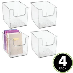 MDesign Plastic Home Office Storage Bin Container, Desk Organizer, 4 Pack