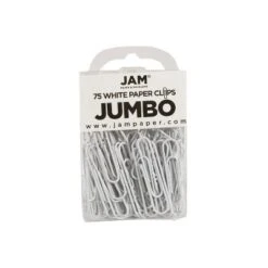 JAM Paper Colored Jumbo Paper Clips Large 2 Inch White Paperclips 2184934B