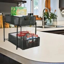 Mind Reader Metal Mesh Heavy Duty Organizer [2 TIER] Slide Out Basket Drawer For Kitchen, Bathroom, Office Desk (BLACK) -Stationery Sphere Outlet Store GUEST 9328a69a e847 43c3 bb56 a60aa03907a6