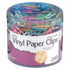 Charles Leonard Vinyl Coated Paper Clips, Jumbo Size, Assorted Colors, 200 Per Pack, 6 Packs