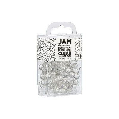 JAM PAPER Round Head Push Pins Clear 100/Pack (346RTCL) 1 JAM PAPER Round Head Push Pins Clear 100/Pack (346RTCL)