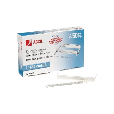 ACCO Premium Two-Piece Paper File Fasteners 2" Cap. 2 3/4" Center Silver 50/Box 70022 2 ACCO Premium Two-Piece Paper File Fasteners 2" Cap. 2 3/4" Center Silver 50/Box 70022 - Image 2