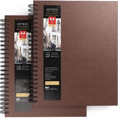 Arteza Watercolor Paper Pad, Spiral-Bound Hardcover, Brown, 9"x12" - 2 Pack 1 Arteza Watercolor Paper Pad, Spiral-Bound Hardcover, Brown, 9"x12" - 2 Pack