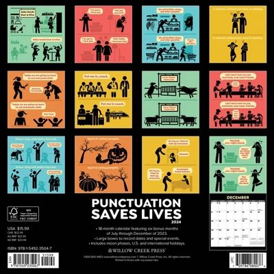Willow Creek Press 2024 Wall Calendar 12"x12" Punctuation Saves Lives 1 Willow Creek Press 2024 Wall Calendar 12"x12" Punctuation Saves Lives