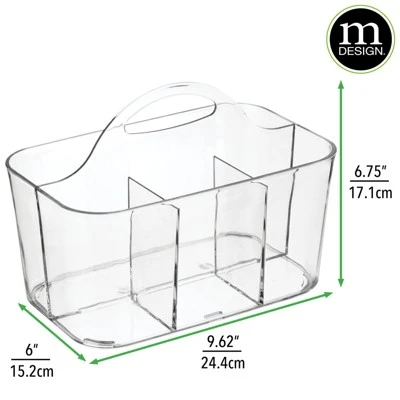 MDesign Small Plastic Storage Caddy Tote For Desktop Office Supplies - Clear 2 MDesign Small Plastic Storage Caddy Tote For Desktop Office Supplies - Clear - Image 2