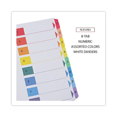 UNIVERSAL Table Of Contents Dividers Assorted Color 8-Tab 1-8 Letter White 6/PK 24802 1 UNIVERSAL Table Of Contents Dividers Assorted Color 8-Tab 1-8 Letter White 6/PK 24802