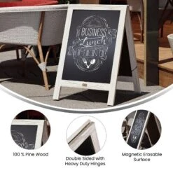 Flash Furniture Canterbury Vintage Wooden A-Frame Magnetic Indoor/Outdoor Chalkboard Sign, Freestanding Double Sided Extra Large Message Board -Stationery Sphere Outlet Store GUEST ae6154a9 a472 46f3 9b99 14dc005ba21c