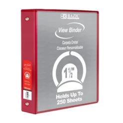 BAZIC Products® 3-Ring View Binder With 2 Pockets, 1.5", Red, Pack Of 6