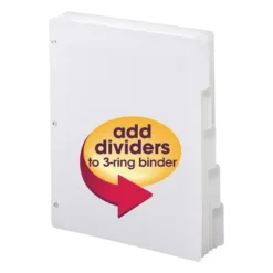 Smead Three-Ring Binder Index Dividers, 1/5-Cut Tabs, Letter Size, White, 5 Per Set (89415)