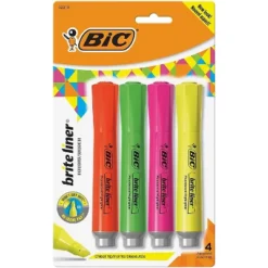 BIC Brite Liner Grip Tank Highlighter Chisel Tip Assorted Colors 4/Pack 6 Packs (BICBLMGP41ASST-6)