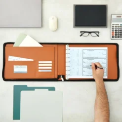 Stockroom Plus Brown 7 Ring Business Checkbook Binder With Zipper For Checks, PU Leather, 15 X 11 X 2 In