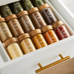 Talented Kitchen 144 Spice Labels Stickers + Pantry Labels, Clear Spice Jar Labels Preprinted For Spice Jar Lids, Water Resistant, Round 1.5 In