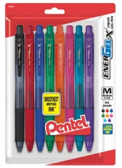 Pentel EnerGel-X Retractable Liquid Gel Pen, 0.7 Mm, Assorted Colors, Pack Of 8