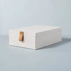 Fabric Storage Box With Faux Leather Accent Cream - Hearth & Hand™ With Magnolia -Stationery Sphere Outlet Store GUEST ed623318 37de 4971 9730 7d4d8260fa32