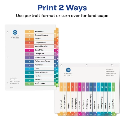 Avery Ready Index Customizable Table Of Contents Asst Dividers 15-Tab Ltr 6 Sets 11197 3 Avery Ready Index Customizable Table Of Contents Asst Dividers 15-Tab Ltr 6 Sets 11197 - Image 3