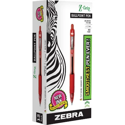 Zebra Ballpoint Pen Retractable 1.0mm Med.Pt 1DZ CL/Red Ink 22230 1 Zebra Ballpoint Pen Retractable 1.0mm Med.Pt 1DZ CL/Red Ink 22230