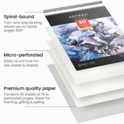 Arteza Spiral Paper Pad For Drawing Or Sketching, 18x24" , 30 Sheets